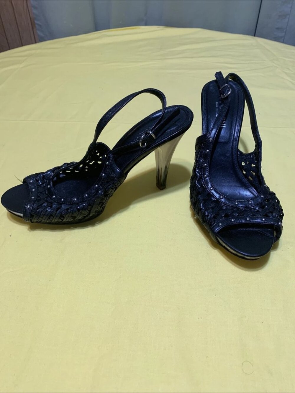 Napoleoni Black Leather 4" Biker style pumps AWESOME SIZE 40
